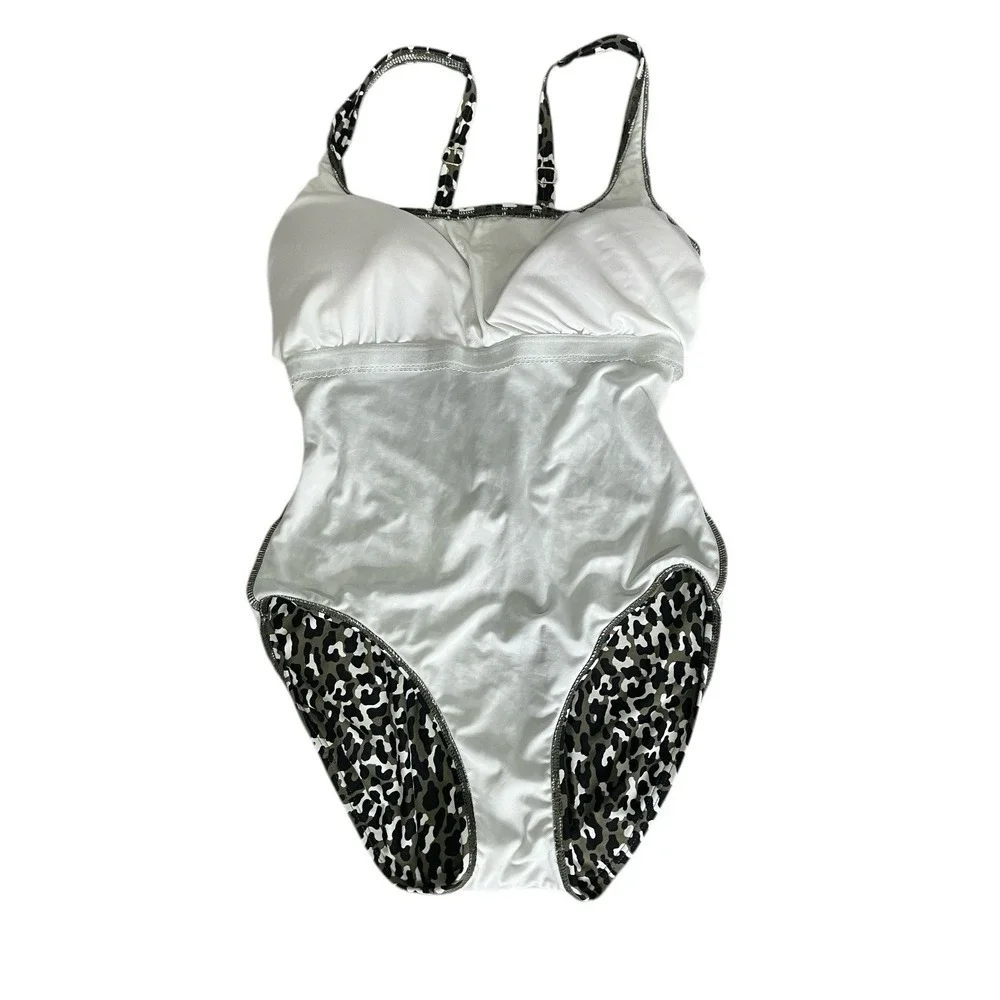 MICHAEL‎ KORS One Piece Swimsuit Leopard Print Lace Up Back Women Size 10